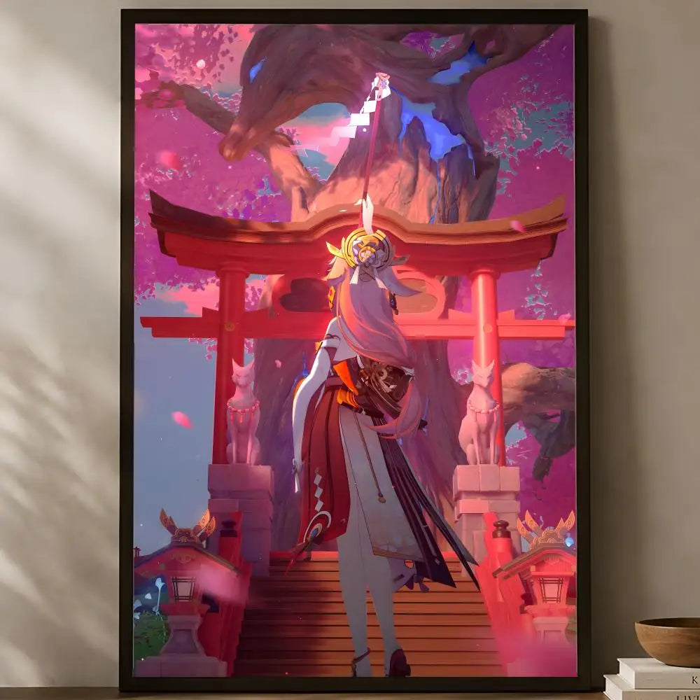 Yae Miko Self-Stick HD Wall Poster – Waterproof Anime Decor Wall Art Poster Axl White10 60X90cmNoframe