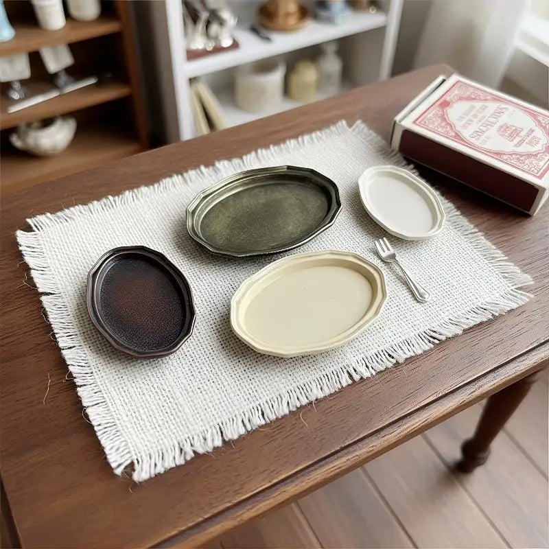 1/12 Dollhouse Miniature Oval Metal Dish – Retro Kitchen Plate Dollhouse Accessory Axl