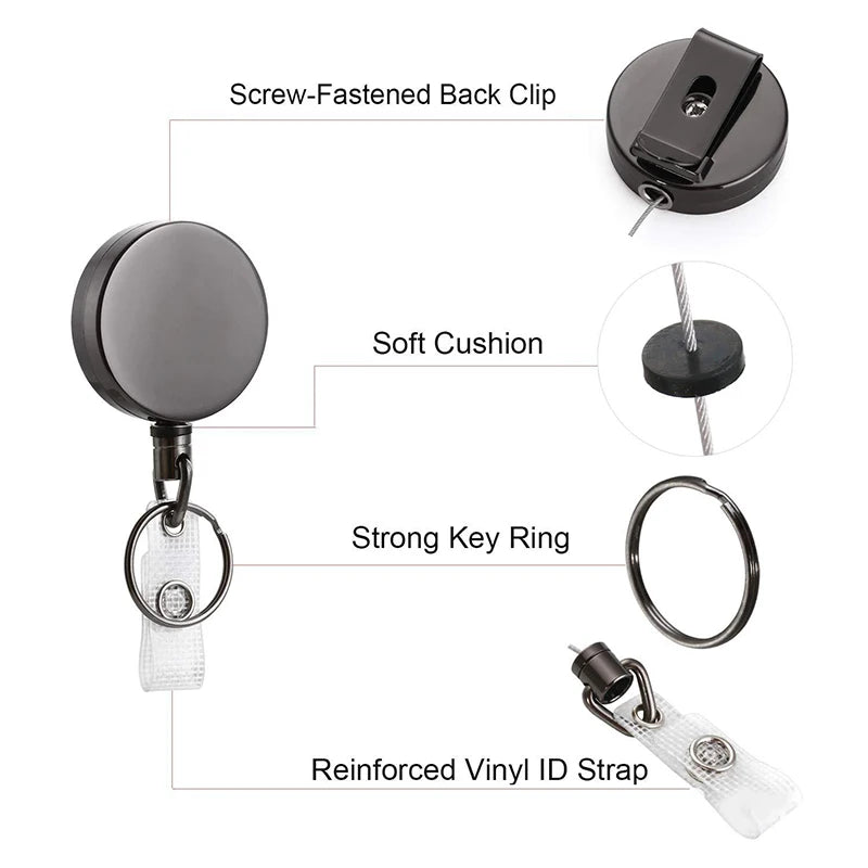 Retractable Metal Badge Reel – ID Card & Key Ring Belt Clip Retractable Badge Reel Axl