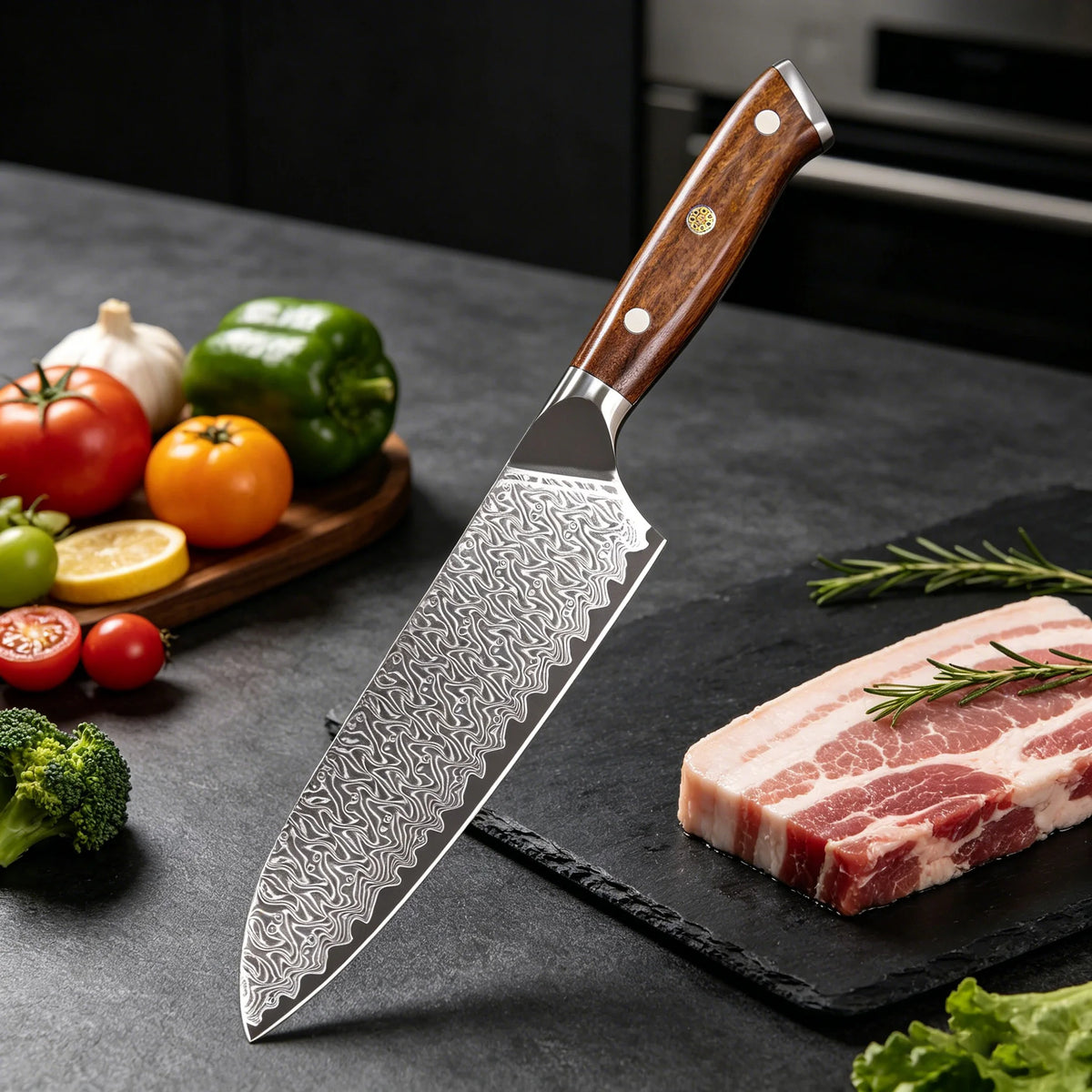 67-Layer VG10 Damascus Santoku Knife – Sharp Kitchen Blade Damascus Kitchen Knife Axl