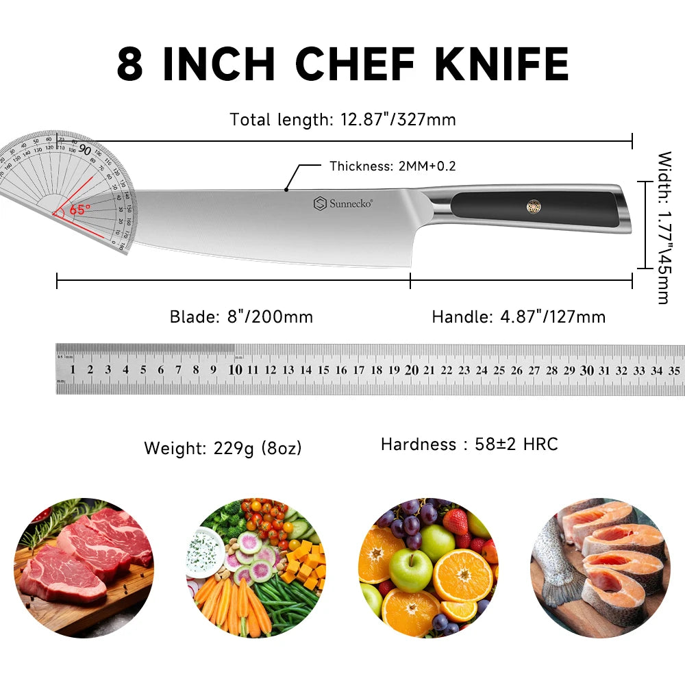 Sunnecko Japanese Chef's Knife – High-Carbon Steel, ABS Handle Kitchen Knife Set Axl