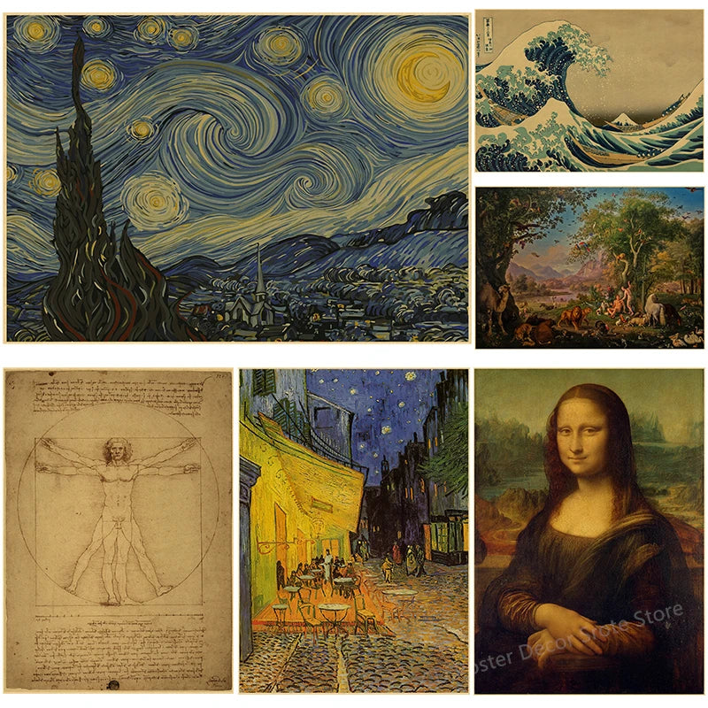 Da Vinci & Van Gogh Vintage Art Posters | Retro Wall Prints Vintage Art Poster Axl