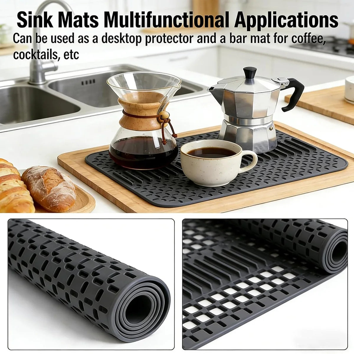 Silicone Sink Mat Protector 16.9"×12.5" | Non-Slip Kitchen Pad Sink Mat Protector Axl