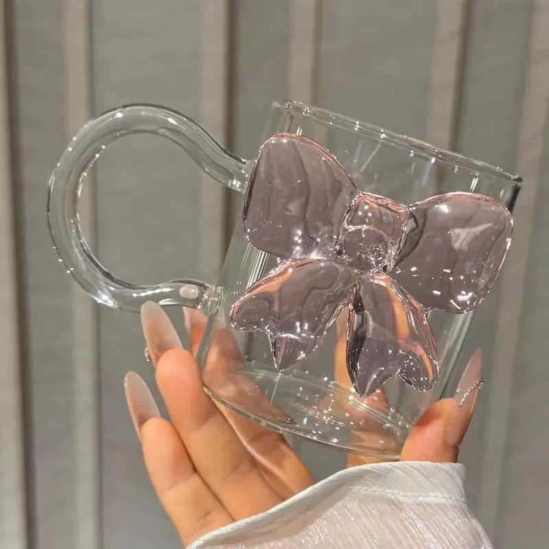 Pink Bow Glass Cup – Borosilicate Dessert & Ice Cream Bowl Decorative Glass Cup Axl