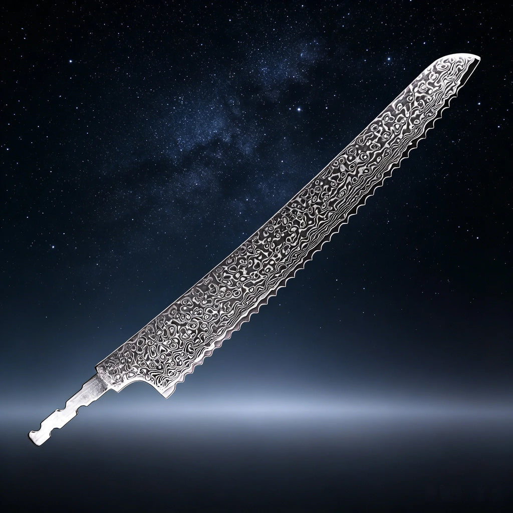 Damascus Steel Bread Knife Blank – Hand Forged DIY Blade Knife Blank Blade Axl