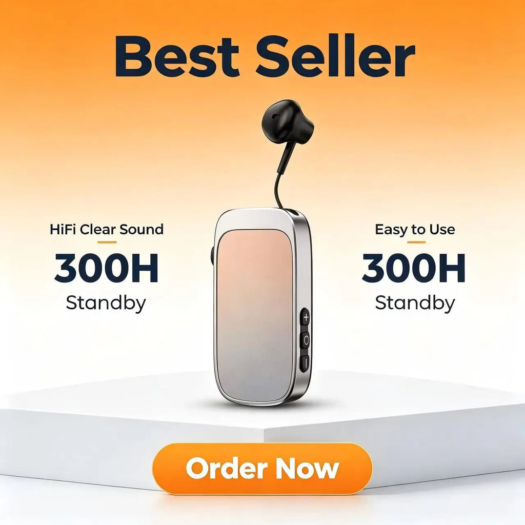 K30 Clip-On Bluetooth Earbud – Retractable Wire & Power Display Bluetooth Headset Axl
