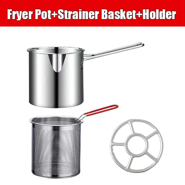 Stainless Steel Deep Fryer Pot with Strainer – Japanese Tempura Deep Fryer Pot Axl Pot with Holder