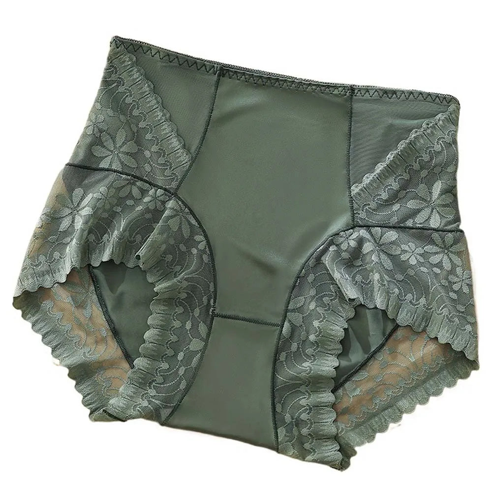 Women's Ice Silk High-Waist Lace Briefs | Smooth & Comfy Women's Silk Briefs Axl Dark Green 1XL 1pc
