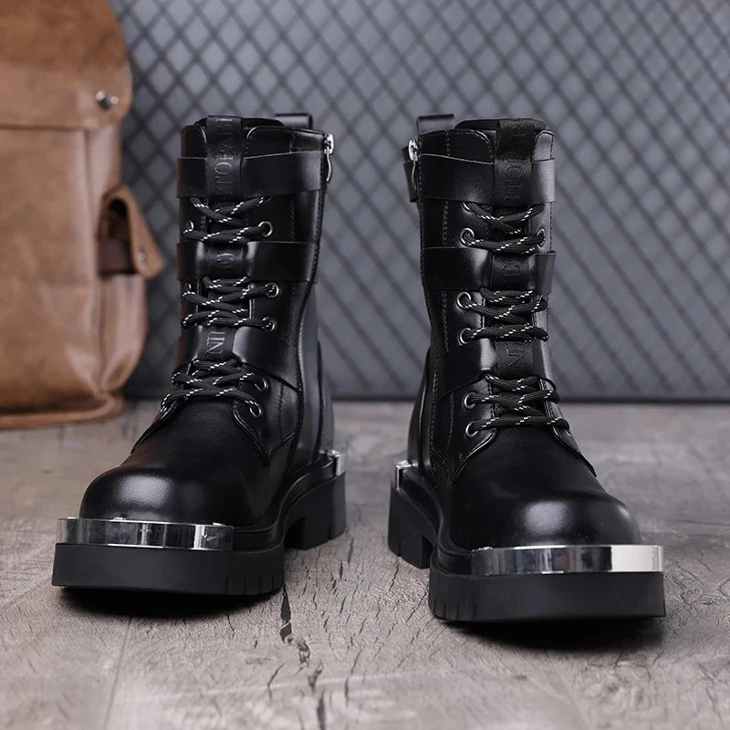 Men's Punk High Top Motorcycle Boots – Buckle & Side Zipper Motorcycle Boots Axl