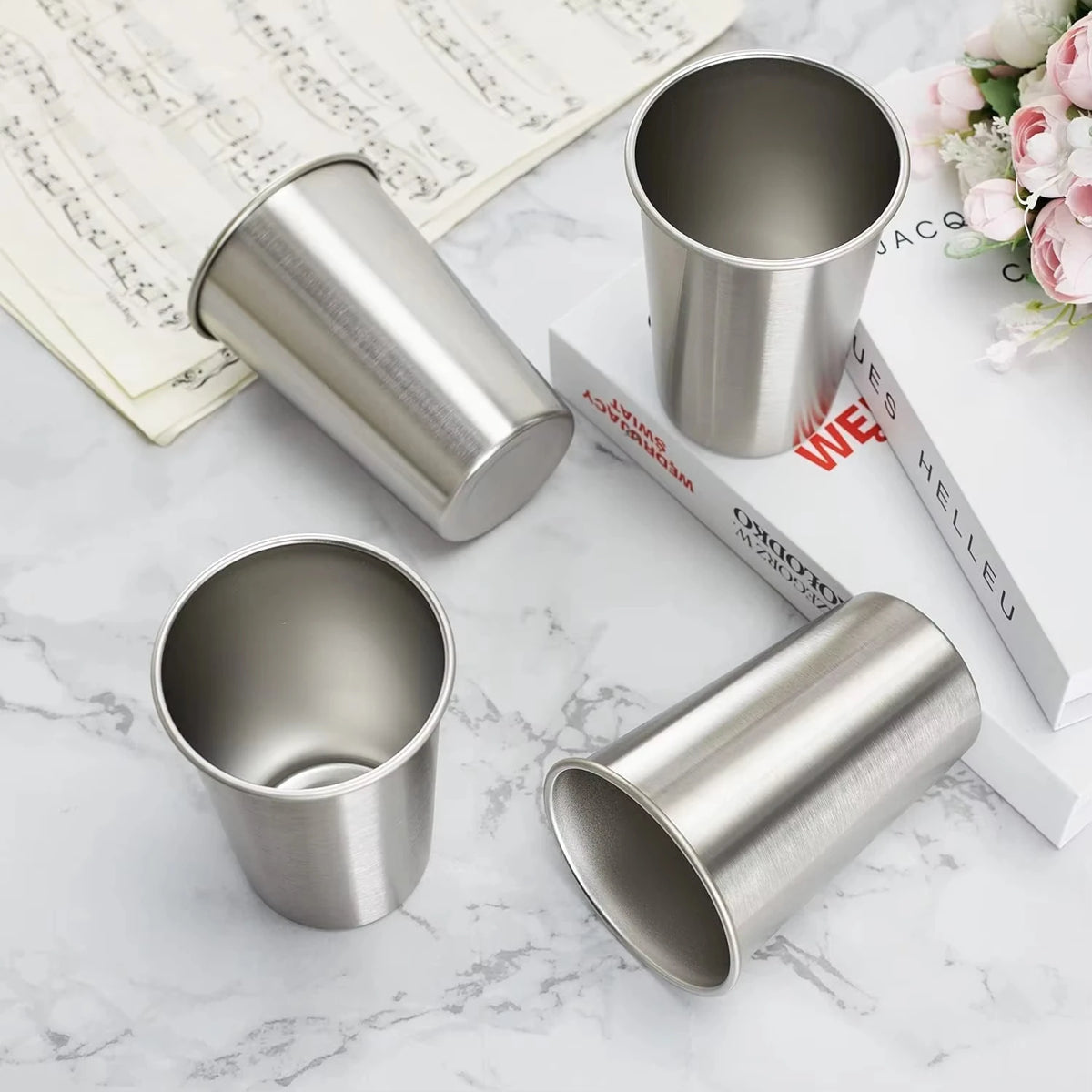 4-Pack Stainless Steel Pint Cups 500ml – Stackable Tumblers Metal Tumbler Set Axl