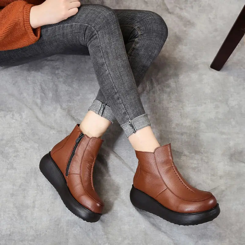 Lorilury Women's Waterproof Leather Fur-Lined Ankle Boots Women's Ankle Boots Axl