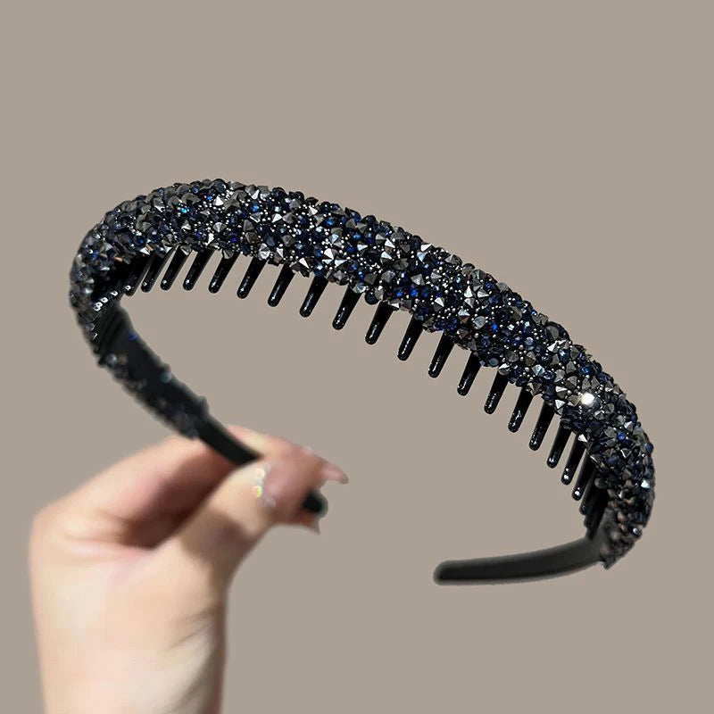 Rhinestone Non-Slip Toothed Headband – Shiny Hair Hoop Rhinestone Headband Axl Dark blue