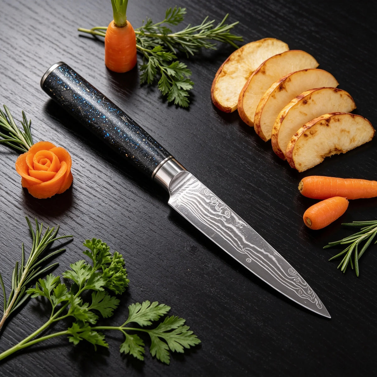 67-Layer Damascus Steel Kitchen Knife – Utility & Slicing Damascus Kitchen Knife Axl