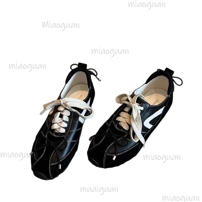 Retro Bow Women's Flat Sneakers – Round Toe, Anti-Slip Women's Flat Sneakers Axl
