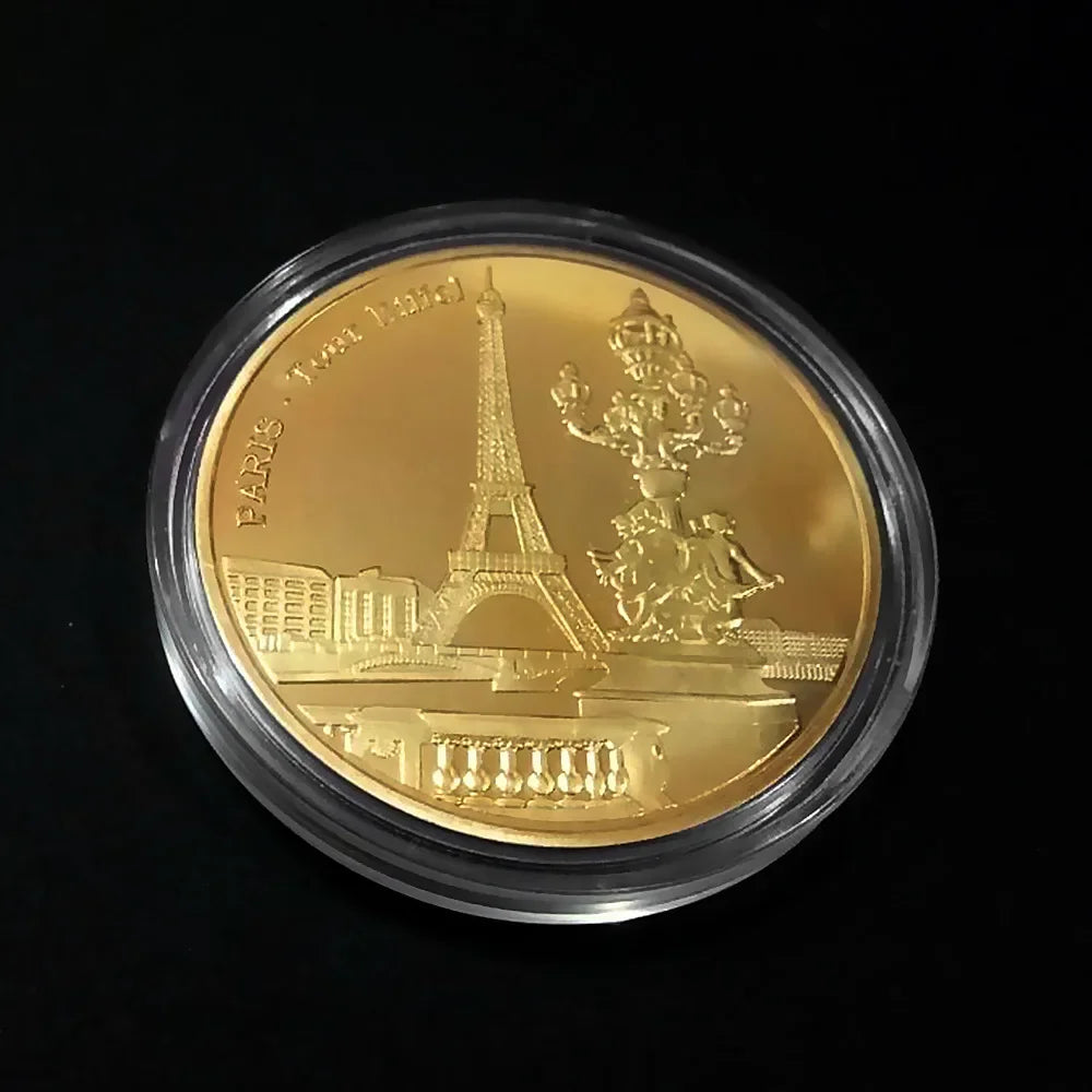 Paris Eiffel Tower Commemorative Coin | Metal Travel Keepsake Commemorative Coin Axl golden 1PCS