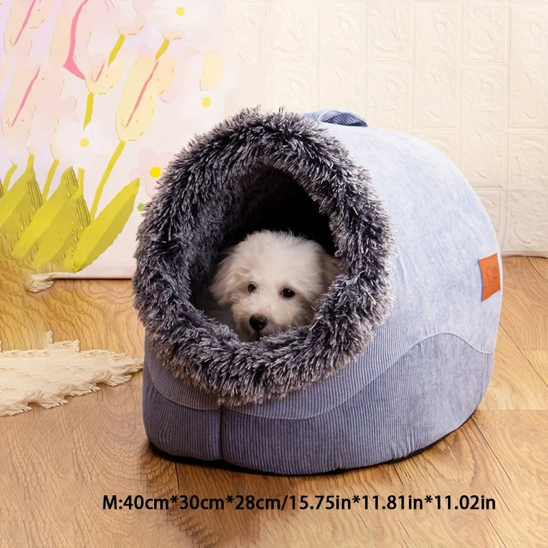 KEMORELA Plush Striped Cat & Dog Bed – Cozy Indoor Pet House Plush Pet Bed Axl Gray M