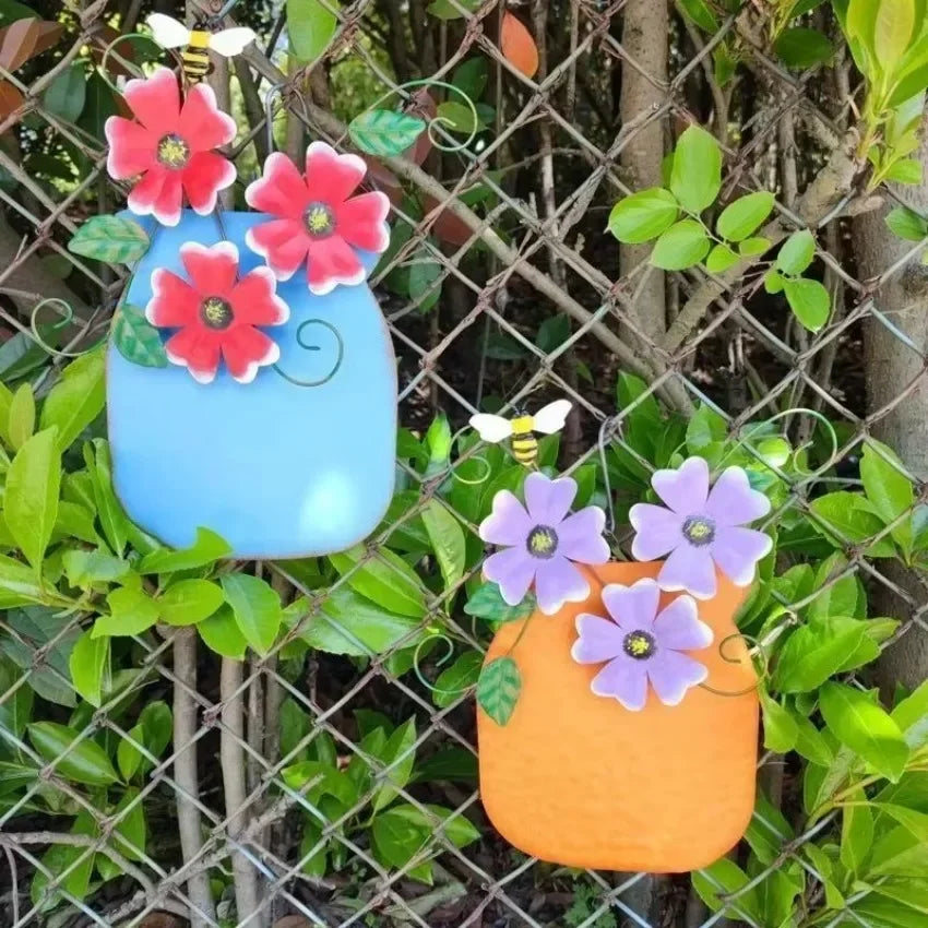 Metal Flower Wall Vases – Outdoor Fence & Patio Garden Decor Garden Wall Vase Axl