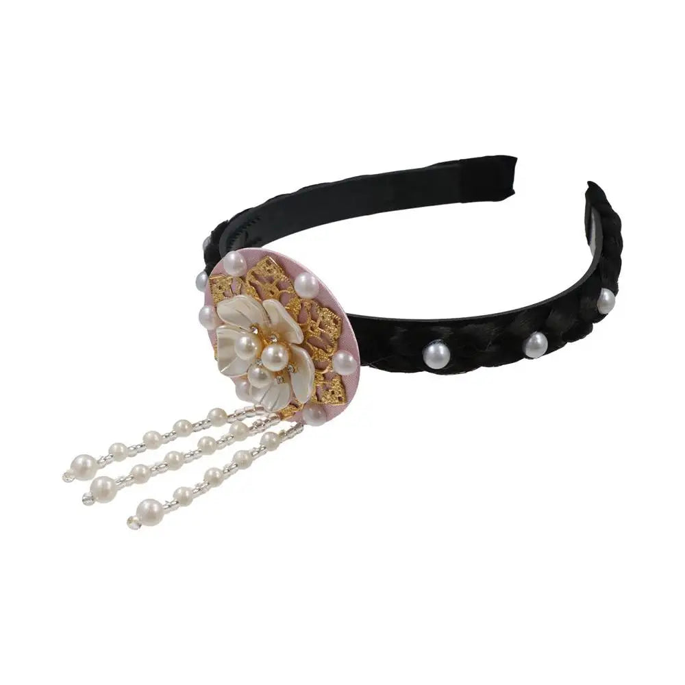 Korean Hanbok Headband – Pearl Tassel Retro Flower Hair Hoop Hair Headband Axl