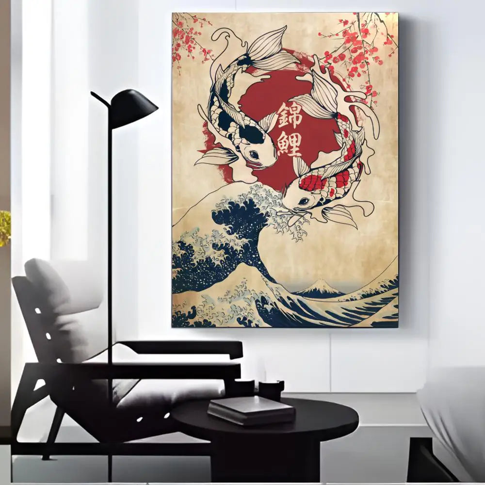 Lucky Koi Yin Yang Canvas Wall Art | HD Print Home Decor Canvas Wall Art Axl Black8 15X20cmFrameless