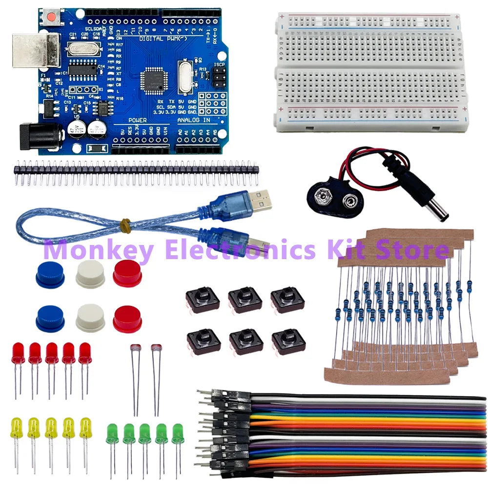 Arduino UNO R3 Starter Kit – LED, Dupont Wires & Buttons Electronics Starter Kit Axl Kit2 without Box