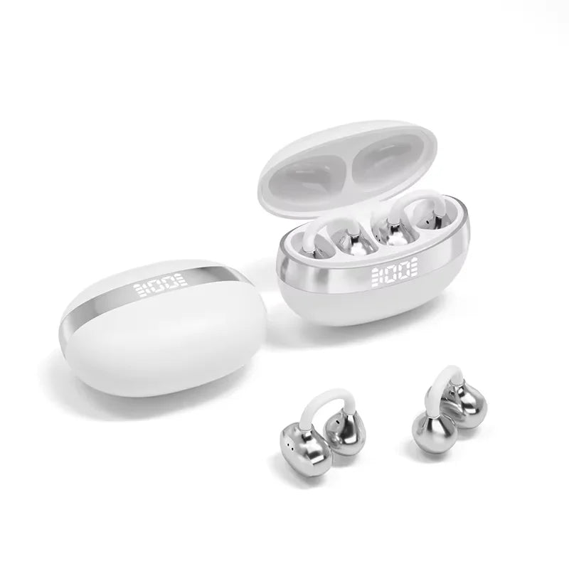 YU7 Sport Ear Clip Bluetooth Headphones with LED Display Wireless Earphones Axl WHITE