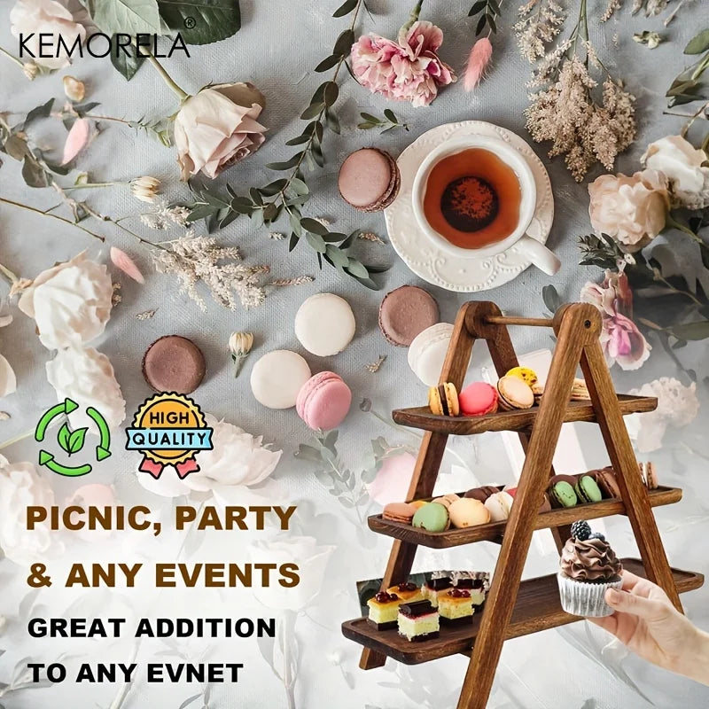 3-Tier Wooden Serving Tray | Rectangle Cupcake Stand & Platter Tiered Serving Tray Axl