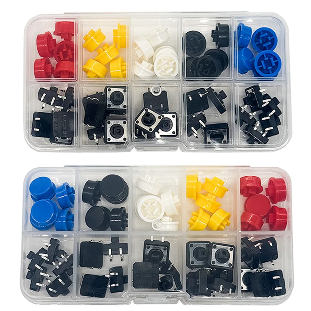 25PCS Tactile Push Button Switch Kit – 5 Colors, 12x12x7.3mm Electronic Switch Kit Axl