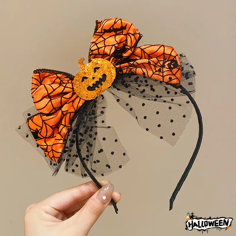 Halloween Pumpkin Headband | Orange Spider Web Bow Costume Halloween Costume Headband Axl 1PC