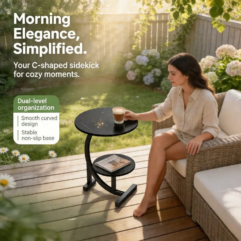 Round Double-Tier Metal Side Table – Indoor & Outdoor Use Metal Side Table Axl