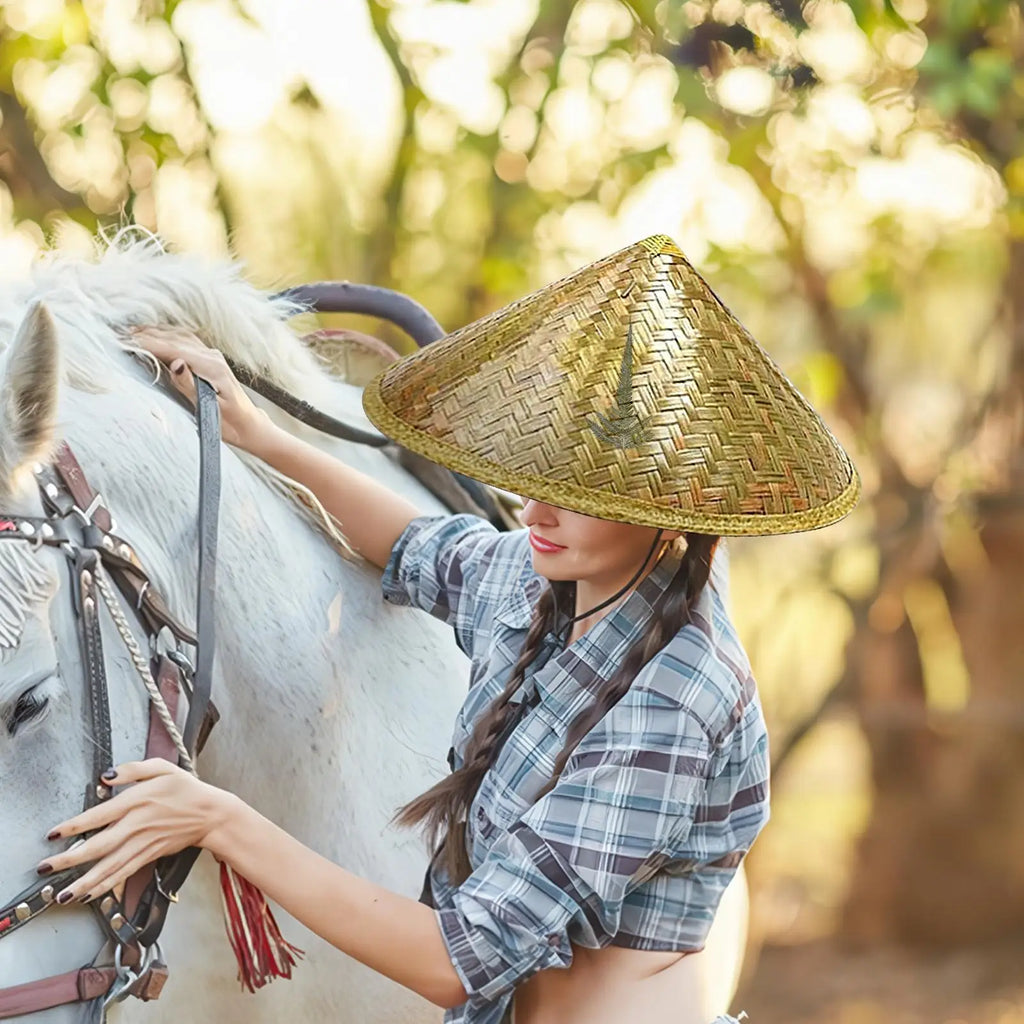 Handmade Conical Straw Hat – Chinese Retro Fisherman Sun Hat Woven Straw Hat Axl