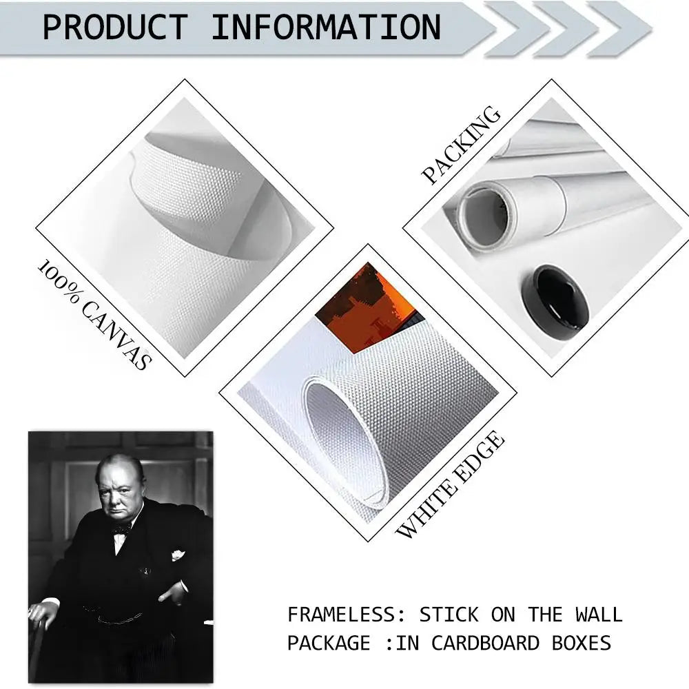 Winston Churchill Frameless Canvas Wall Art Poster | Home Décor Canvas Wall Art Axl