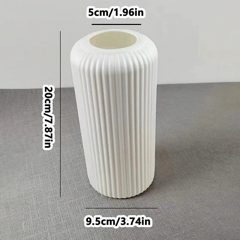 Striped Ceramic-Look Plastic Flower Vase – Minimalist Decor Decorative Vase Axl White