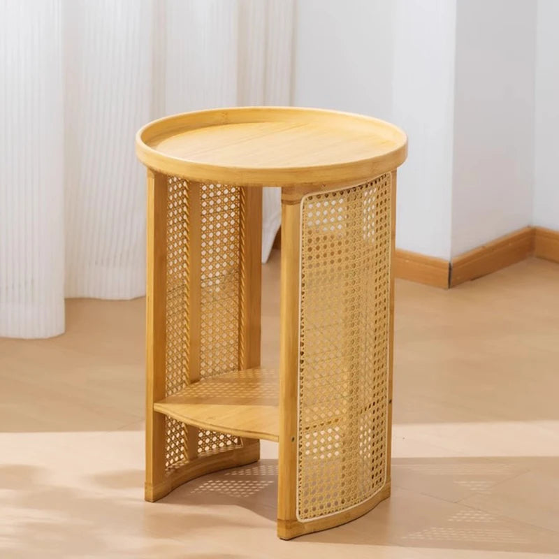 Round Bamboo Coffee Table with Storage Shelf | Japanese Style Bamboo Coffee Table Axl