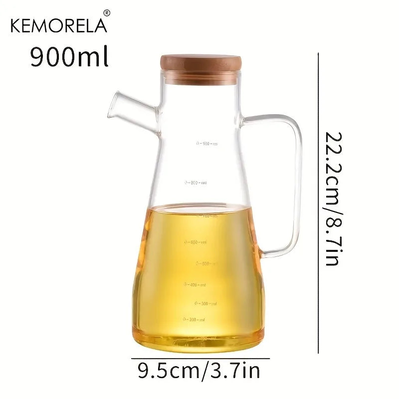 KEMORELA 900ml Glass Oil Bottle with Handle | PVC-Free Kitchen Glass Oil Dispenser Axl
