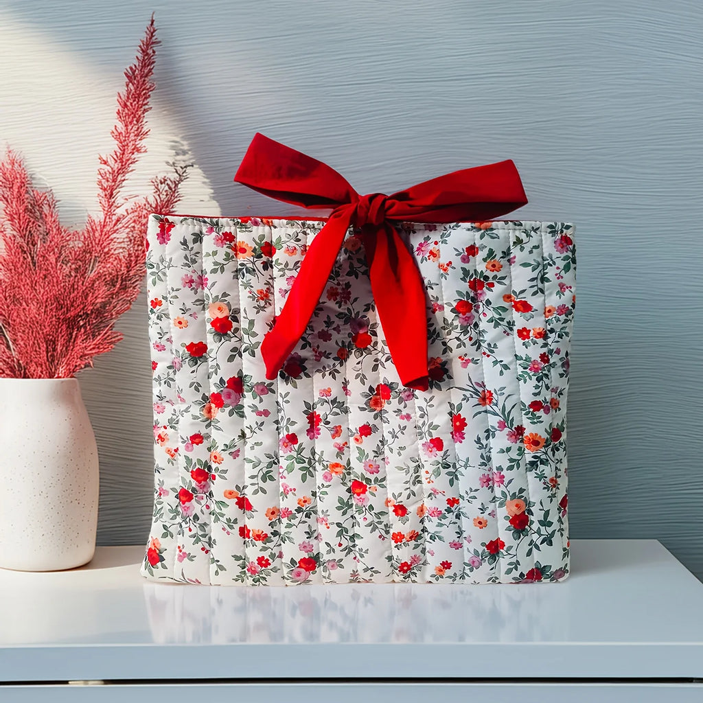 Women's Floral Quilted Tote – Large Book & Cosmetic Organizer Bag Quilted Tote Bag Axl