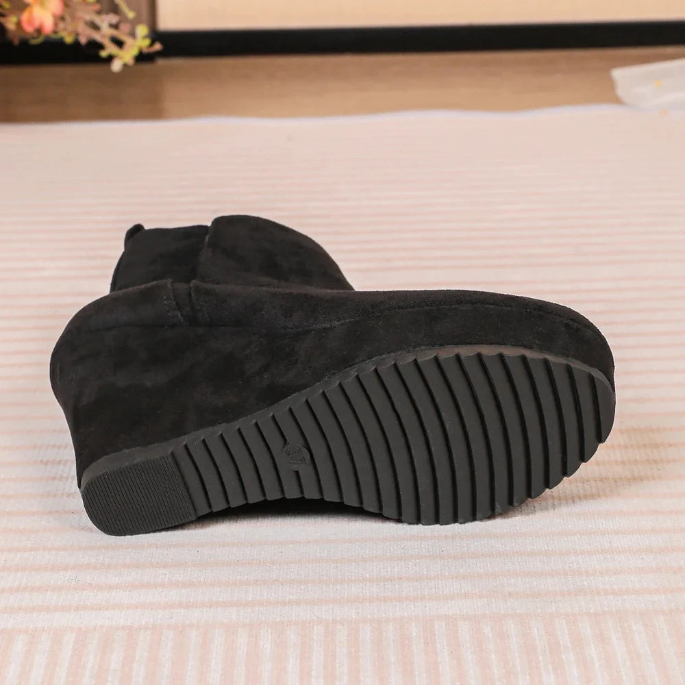 Women's Wedge Ankle Boots – Side Zip Round Toe Warm Booties Wedge Ankle Boots Axl