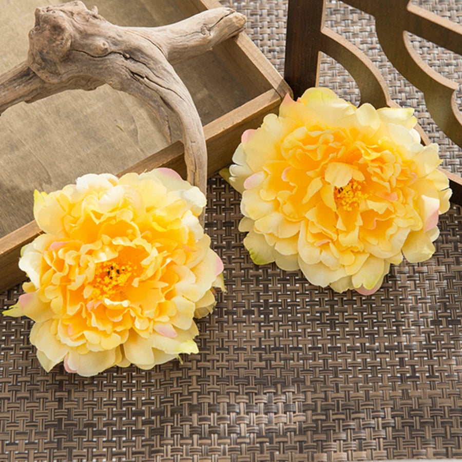 10 Pcs Silk Artificial Peony Flower Heads – Wedding & Home Decor Artificial Flower Heads Axl YELLOW 10 Pieces