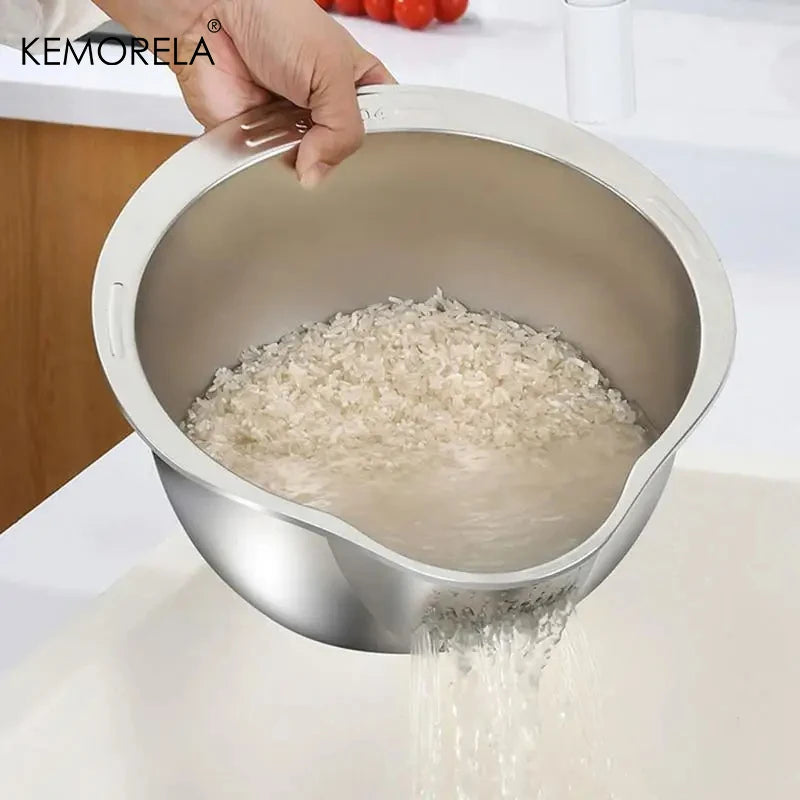 Stainless Steel Rice Washer Strainer Bowl & Colander | KEMORELA Kitchen Strainer Bowl Axl