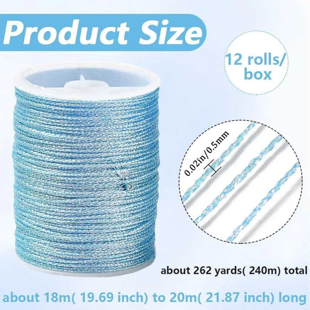 12-Color Metallic Polyester Thread Set – Kumihimo & Macramé Cord Craft Thread Set Axl
