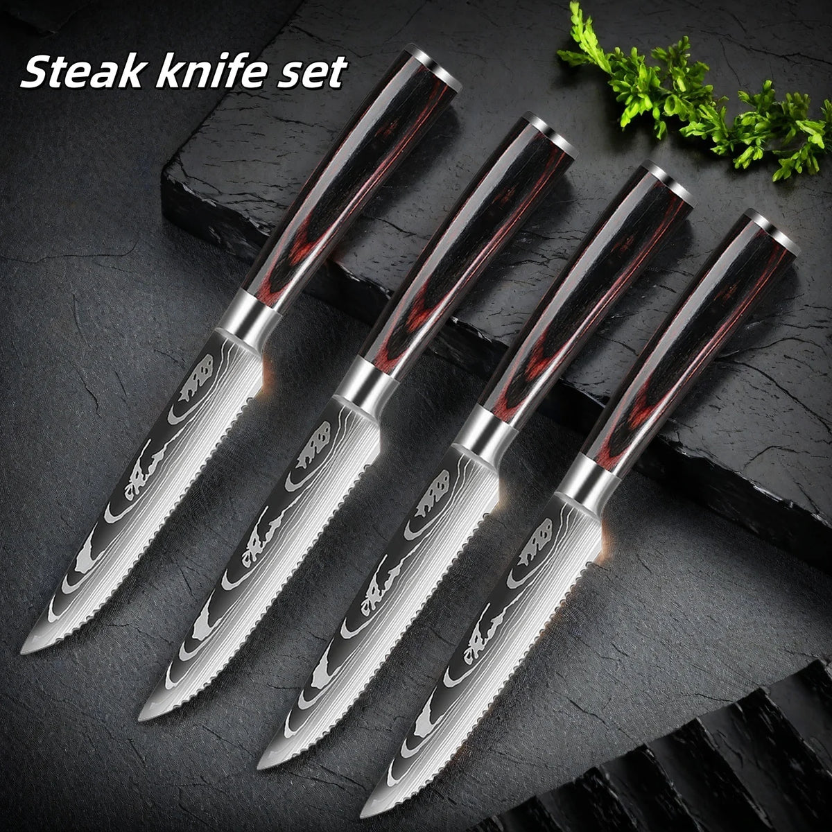 Damascus Steak Knife Set 2–8 Pc | Stainless & Wood Handle Steak Knife Set Axl
