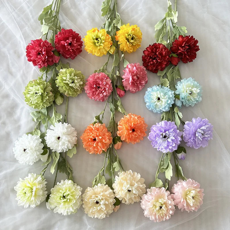 Artificial Dahlia Peony Stem 3 Heads – Faux Silk Fake Flowers Artificial Flower Stem Axl