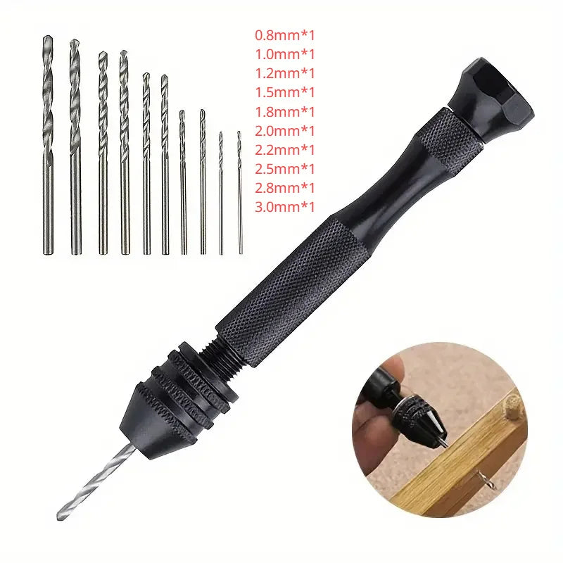 Mini Aluminum Pin Vise & 10-Piece Drill Bit Set for Resin Casting Precision Hand Drill Set Axl 11pcs set