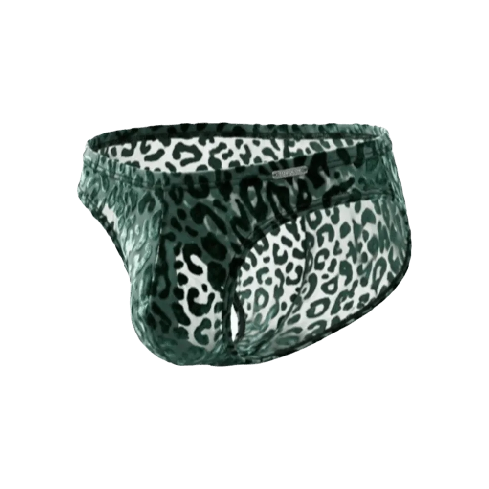 Men's Ice Silk Sheer Briefs – Low Waist Leopard Print Underwear Men's Briefs Axl Green 1XL