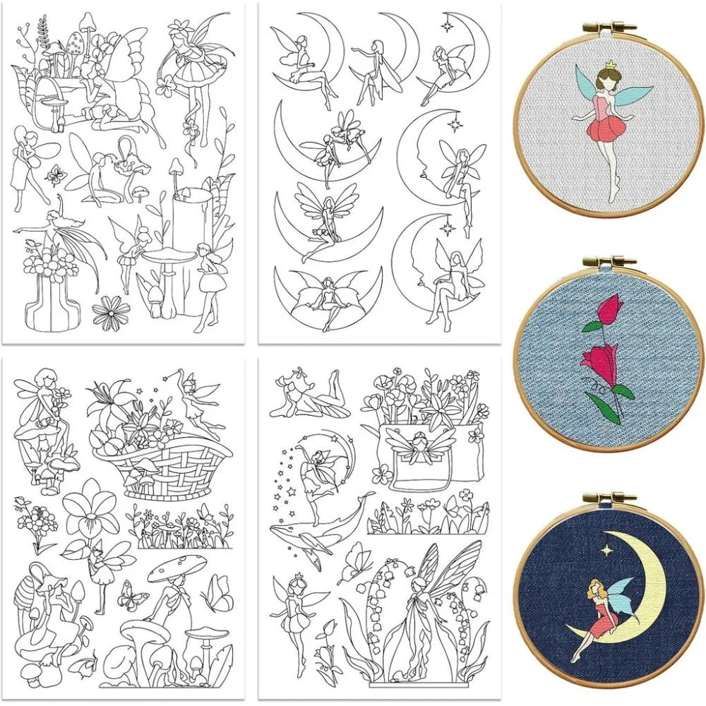 Water Soluble Embroidery Patterns – 4 Sheets & 33 Fairy Designs Embroidery Pattern Kit Axl AECH04-18827