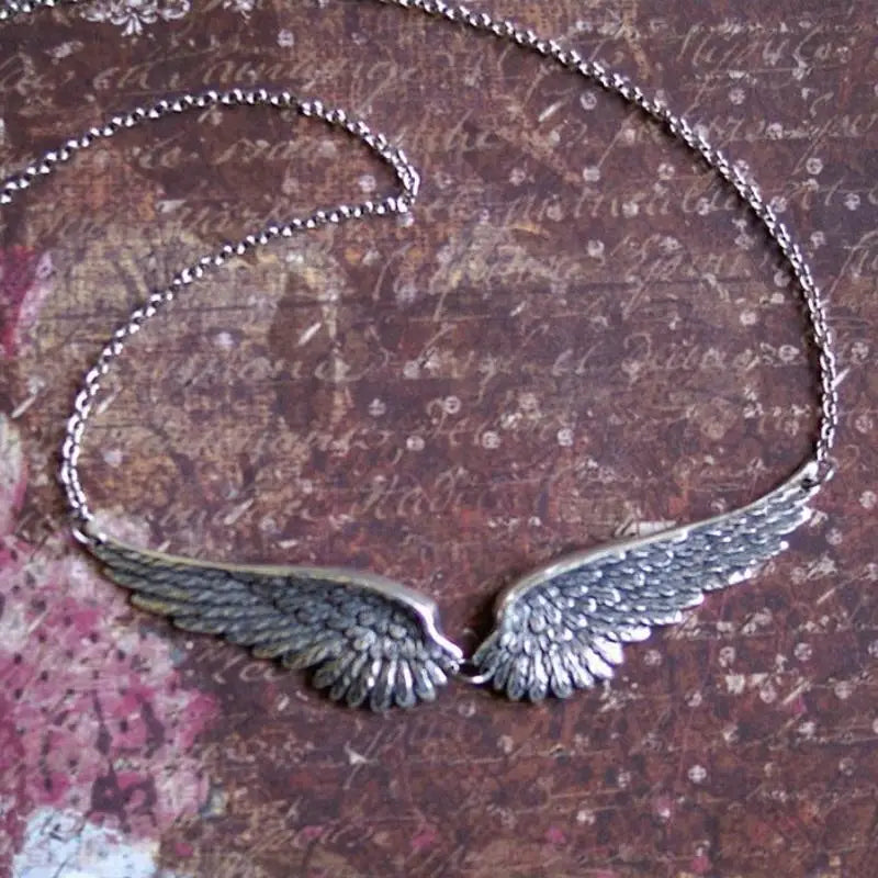 Vintage Silver Angel Wings Feather Choker Pendant Necklace Choker Necklace Axl