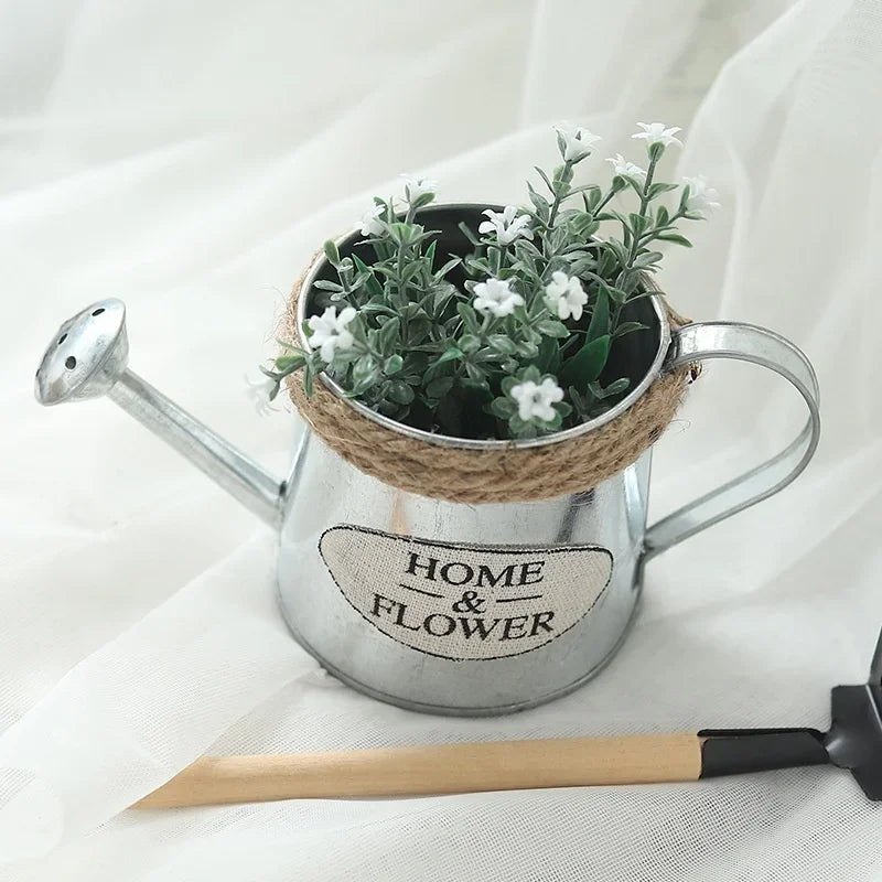 Retro Small Iron Bucket Vase – Vintage Metal Garden Décor Pot Decorative Metal Vase Axl