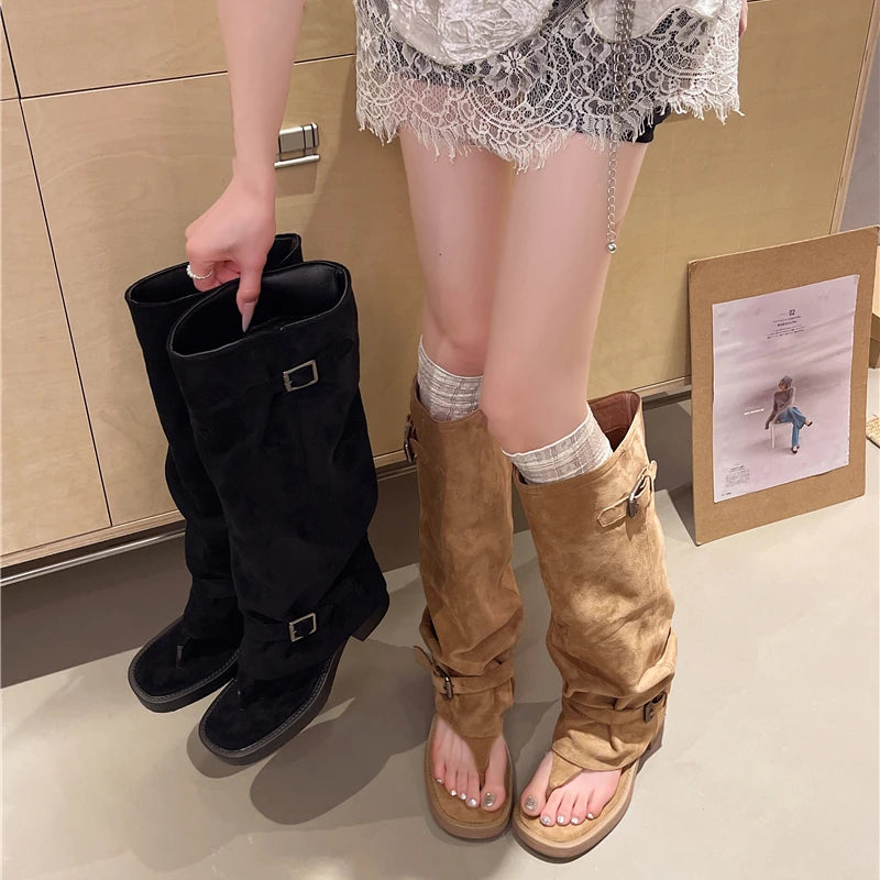 Women's Gladiator Sandal Boots – Faux Suede Buckle Ankle Strap Gladiator Sandal Boots Axl