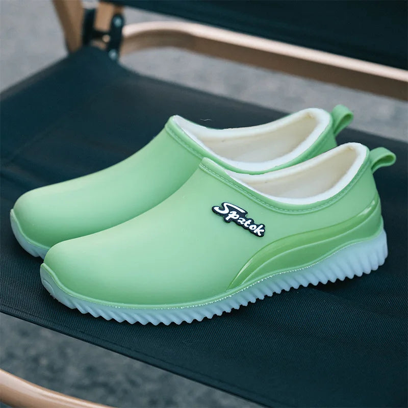 Women's Waterproof Plush Rain Shoes – Slip-On Galoshes Women's Rain Boots Axl 41 light green velvet