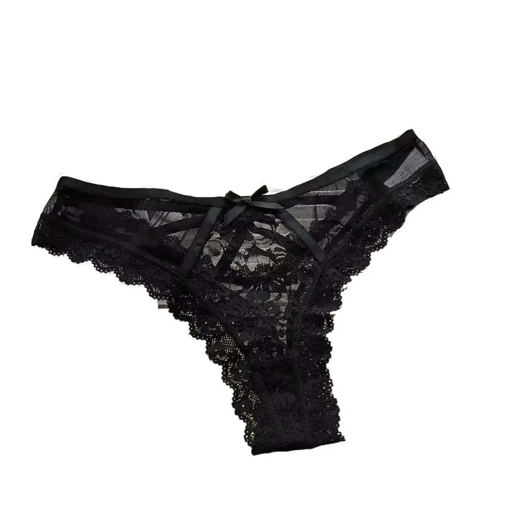 Floral Mesh Lace Ruffle Briefs – Low Waist Nylon Panties Women's Briefs Axl black One Size 1pc