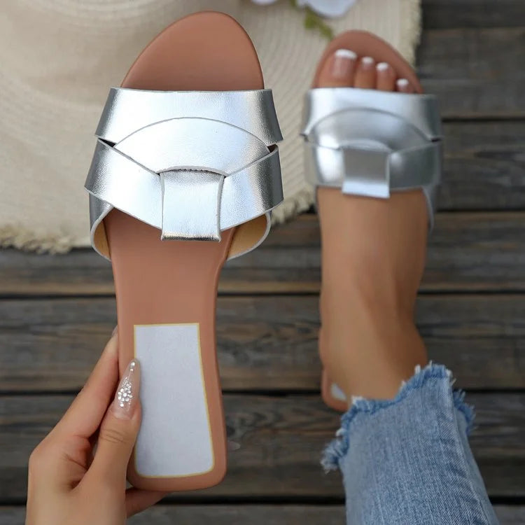 Women's Summer Flat Slippers – Solid Color Fashion Outdoor Shoe Women's Slippers Axl 36 Silver